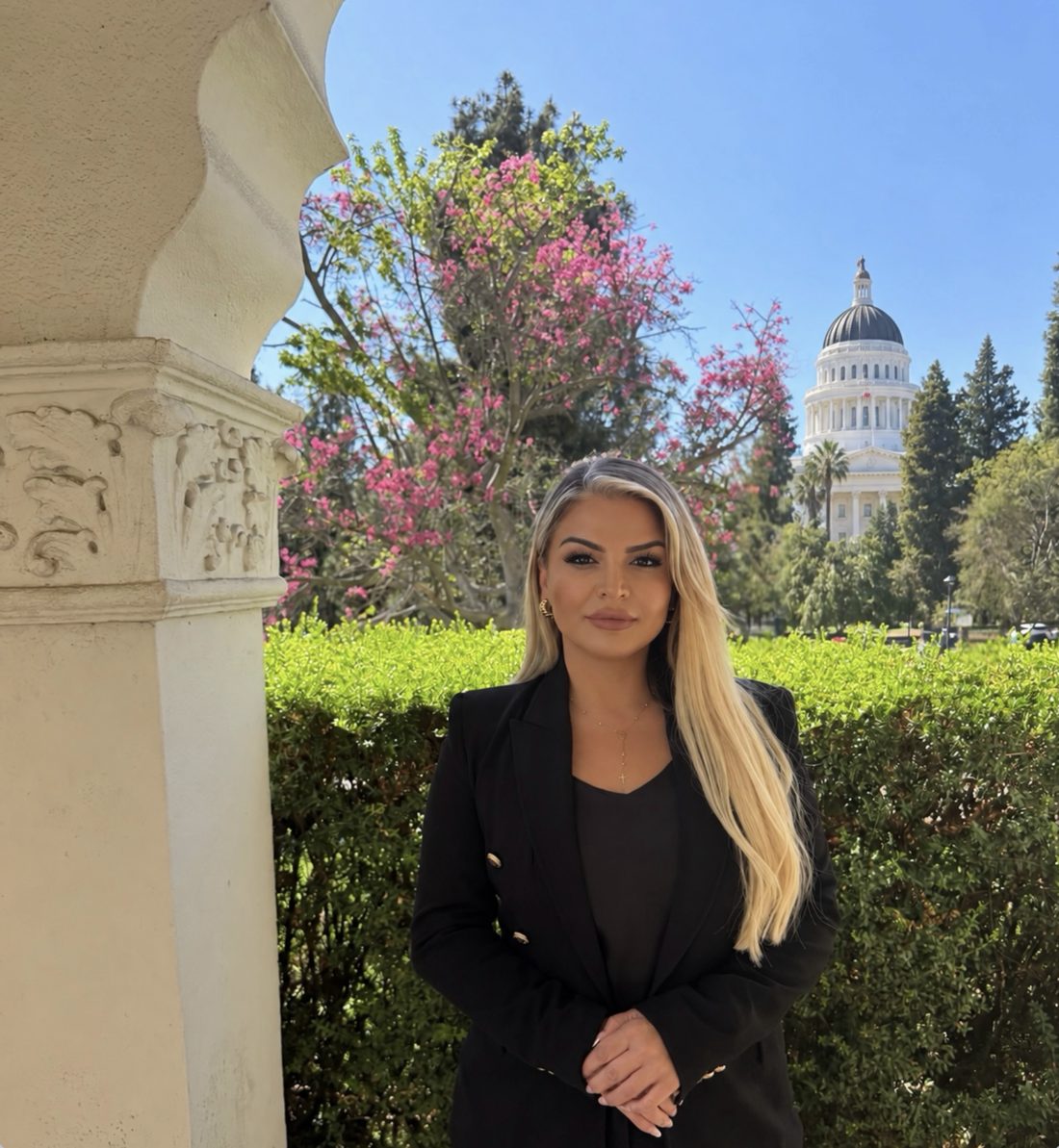 Astine Suleimanyan in front of the California State Capitol
